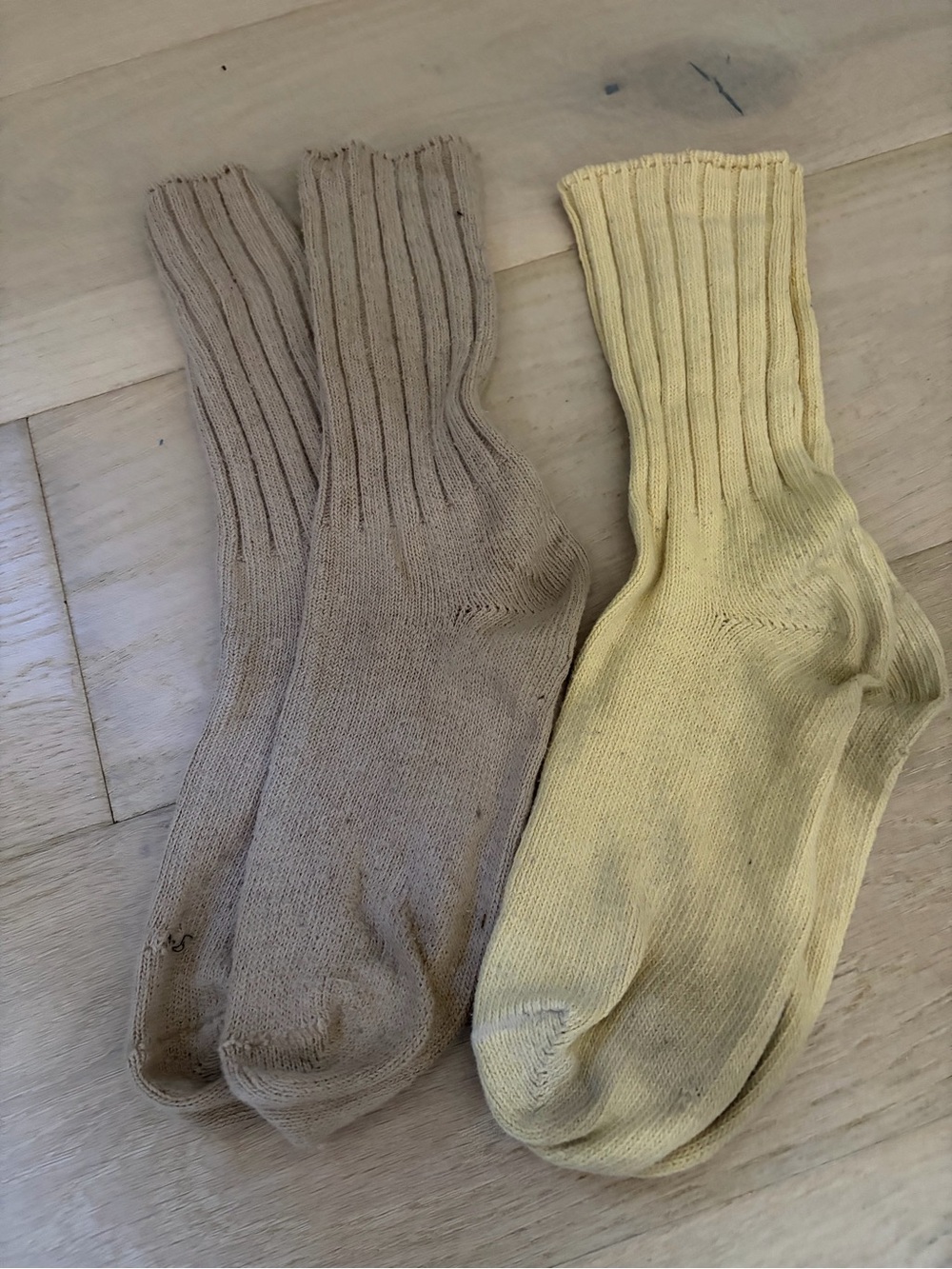 Comfort Ribbed Crew Socks in Beige and Pale Yellow - Unbranded
